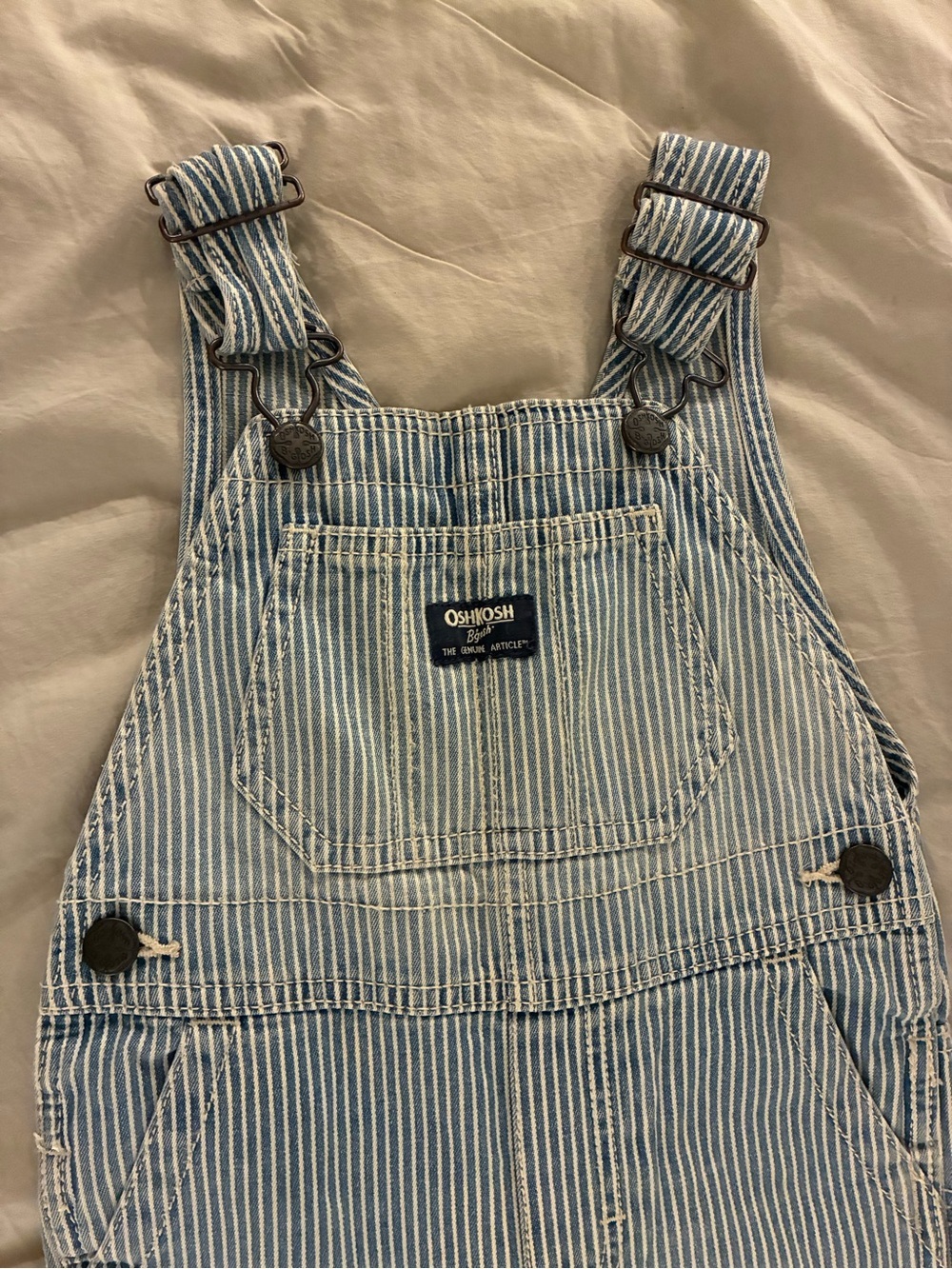 Vintage OshKosh B'Gosh Vestbak Denim Overalls Blue Stripes 2T - Picture 2 of 4